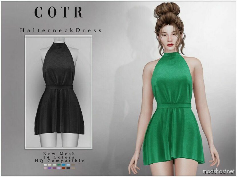 Sims 4 Dress Clothes Mod: Halterneck Dress D-290 (Featured)