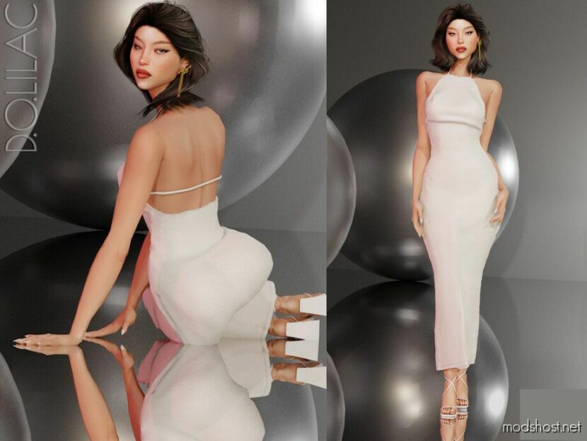 Sims 4 Dress Clothes Mod: Backless Halter Dress DO0103 (Featured)