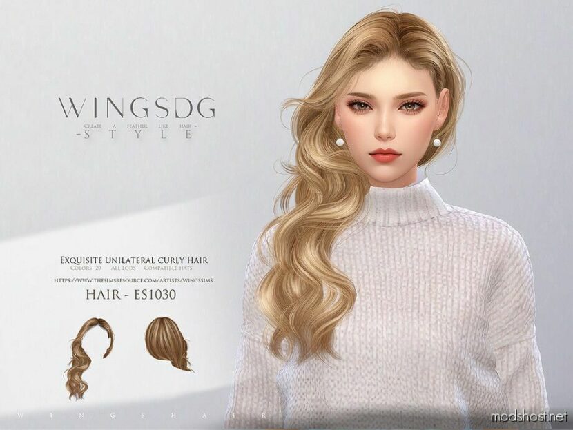 Sims 4 Female Mod: Wings ES1025 Exquisite Unilateral Curly Hair (Featured)