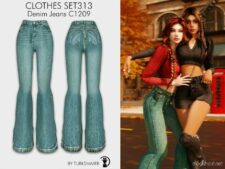 Sims 4 Everyday Clothes Mod: Knit-Sweater & Denim Bottoms SET 313 (Image #2)