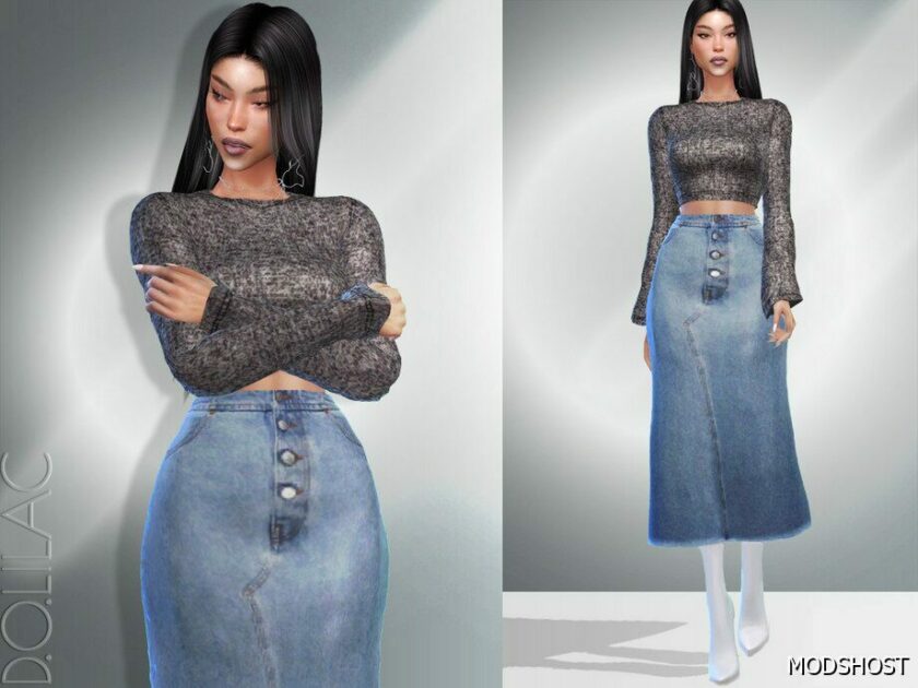 Sims 4 Female Clothes Mod: Denim Midi Skirt DO064 (Featured)