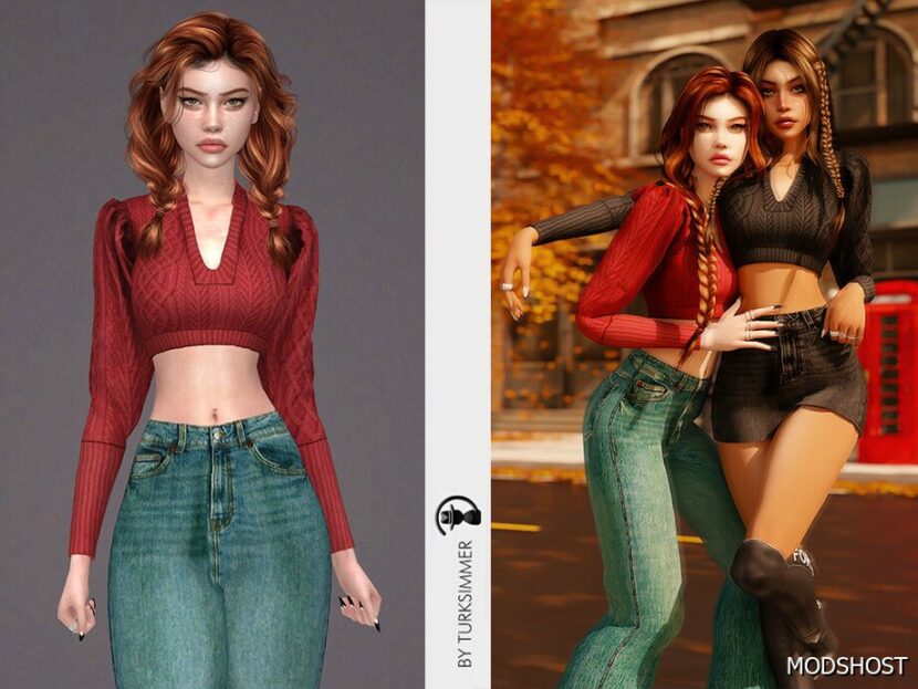 Sims 4 Everyday Clothes Mod: Knit-Sweater & Denim Bottoms SET 313 (Featured)