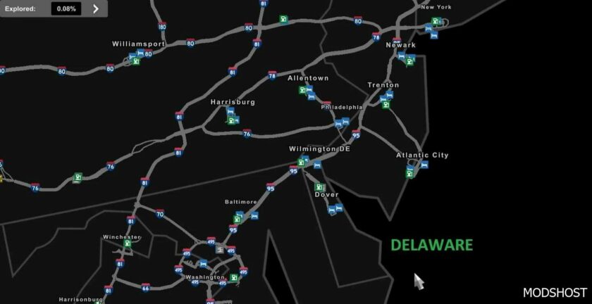 ATS Map Mod: Delaware – NEW Jersey – NEW York Add-On V1.2 1.48-1.49 (Featured)