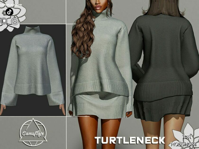 Sims 4 Elder Clothes Mod: Turtleneck & Skirt – SET 350 (Featured)