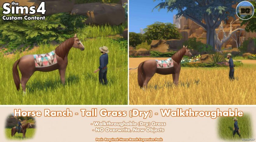 Sims 4 Mod: Horse Ranch / Tall Grass (DRY) / Walkthrough-able (Featured)