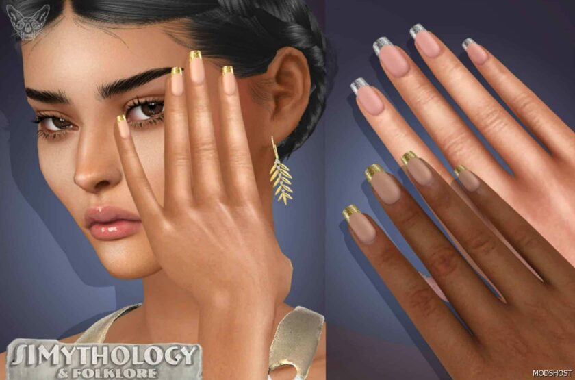 Sims 4 Accessory Mod: Simythology – Long Square Golden Tips Goddess Nails (Featured)