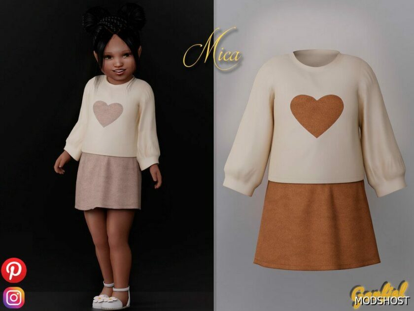 Sims 4 Dress Clothes Mod: Mica – Cute Outfit with A Heart (Featured)