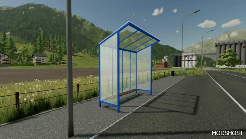 FS22 Object Mod: Glass Bus Stop Prefab (Featured)