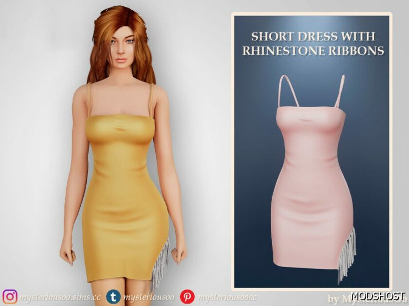 Sims 4 Everyday Clothes Mod: Short Dress with Rhinestone Ribbons (Featured)