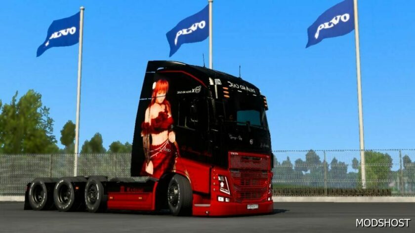 ETS2 Volvo Mod: Kasumi RED Wedding Dress Skin for Pendragon Volvo FH12 by ZEN Workshop (Featured)