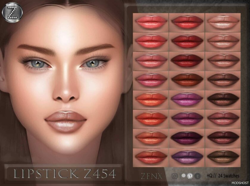 Sims 4 Lipstick Makeup Mod: Zenxlipstick Z454+HQ (Featured)