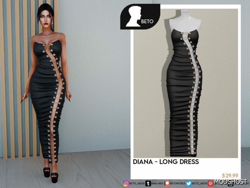 Sims 4 Dress Clothes Mod: Diana (Dress V1) (Featured)