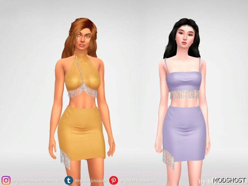 Sims 4 Female Clothes Mod: Rhinestone Chain Tank and Skirt Ensemble (Featured)