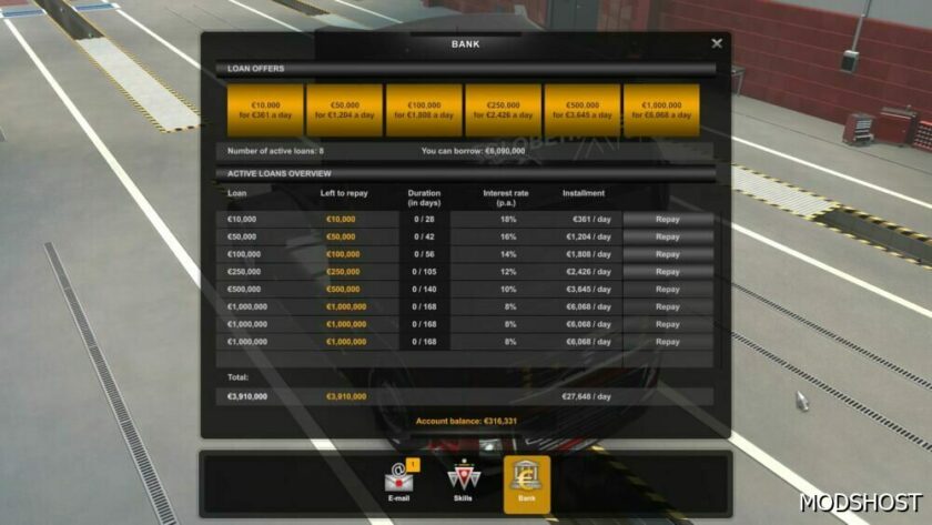 ETS2 Economy Mod: Improved Bank Loans 1.49 (Featured)