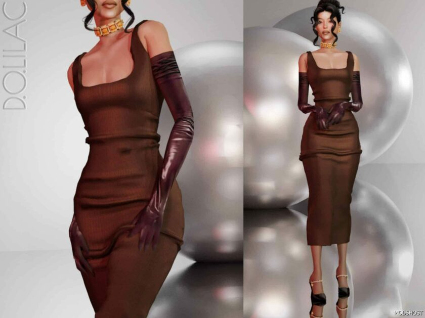 Sims 4 Elder Clothes Mod: Midi Dress with Gloves (Featured)