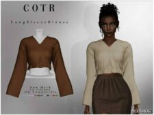 Sims 4 Adult Clothes Mod: Long Sleeve Blouse T-530 (Featured)