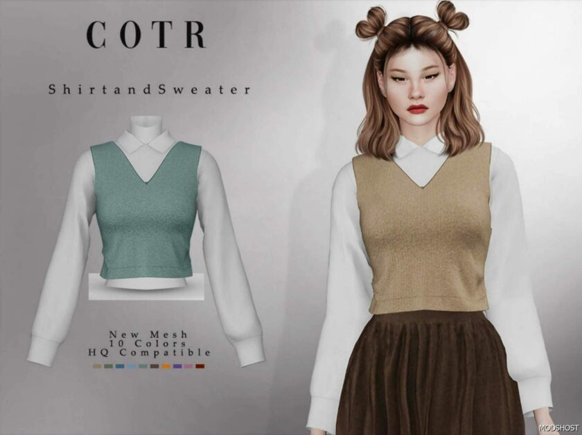 Sims 4 Female Clothes Mod: Shirt and Sweater T-531 (Featured)