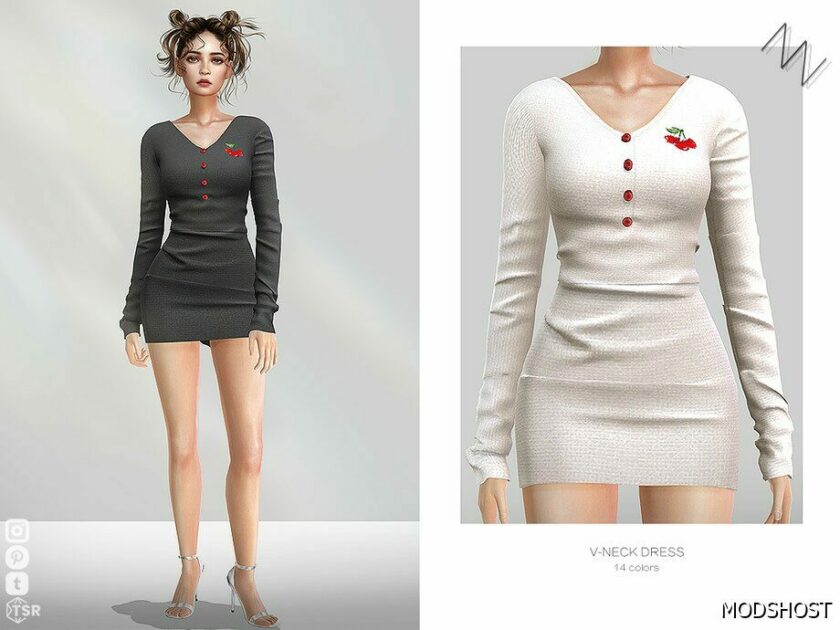 Sims 4 Adult Clothes Mod: V-Neck Dress (Featured)