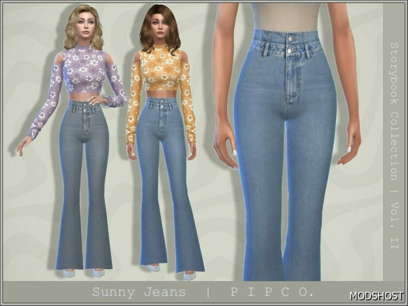 Sims 4 Jeans Clothes Mod: Sunny Jeans (Flared) (Featured)