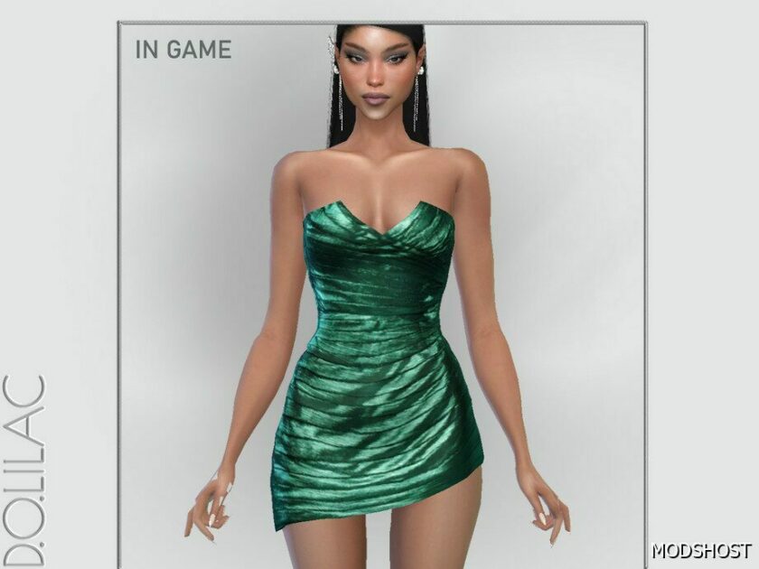 Sims 4 Elder Clothes Mod: Strapless Asymmetric Plisse Lame Dress DO0155 (Featured)