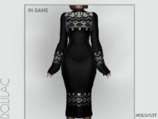 Sims 4 Adult Clothes Mod: Pattern Knit Midi Dress DO0157 (Featured)