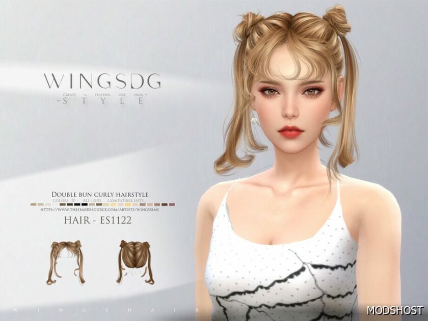 Sims 4 Female Mod: Wings ES1122 Double BUN Curly Hairstyle (Featured)