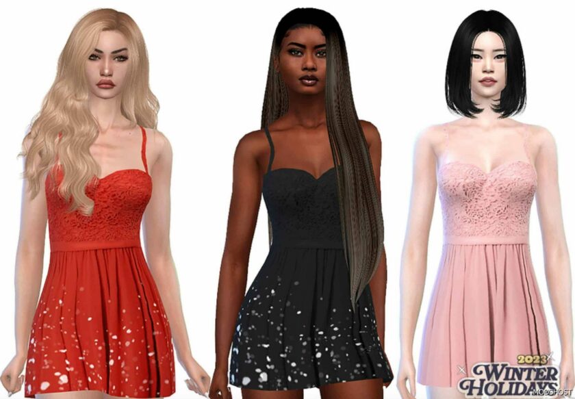 Sims 4 Female Clothes Mod: Xmas JOY Dress (Featured)