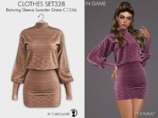 Sims 4 Teen Clothes Mod: Dual Pocket Teddy & Batwing Sleeve Sweater Dress SET328 (Image #3)