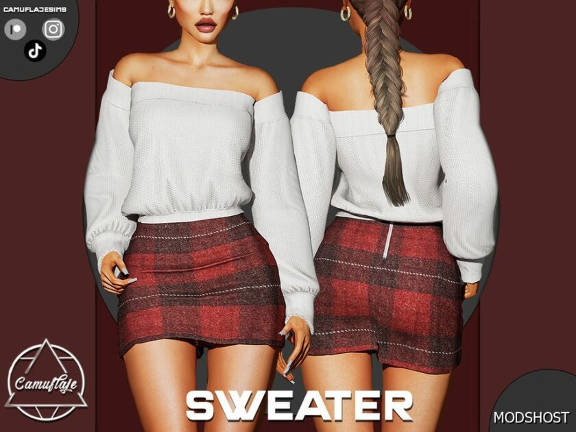 Sims 4 Elder Clothes Mod: Knit Sweater and Skirt SET 372 (Featured)