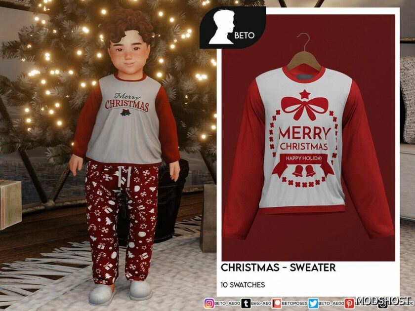 Sims 4 Kid Clothes Mod: Family Christmas Pajamas (Featured)