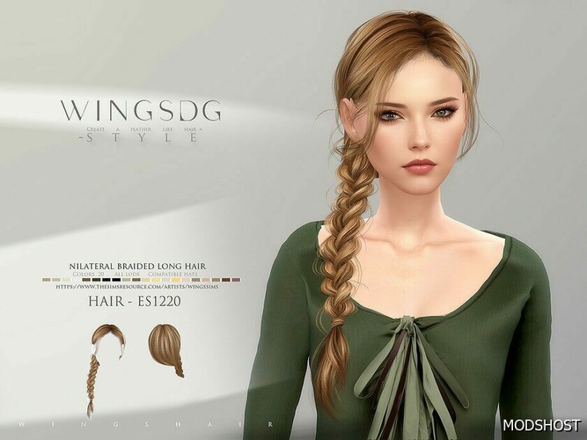 Sims 4 Female Mod: Wings ES1220 Unilateral Braided Long Hair (Featured)