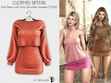 Sims 4 Teen Clothes Mod: Drop Shoulder Sweater Combo SET330 (Image #2)