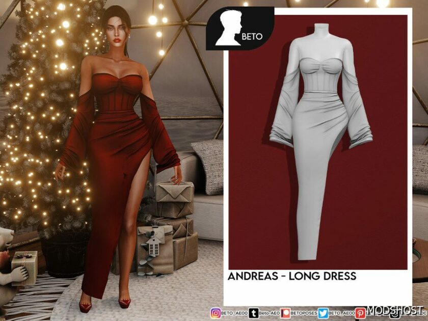 Sims 4 Dress Clothes Mod: Andreas (Long Dress) (Featured)