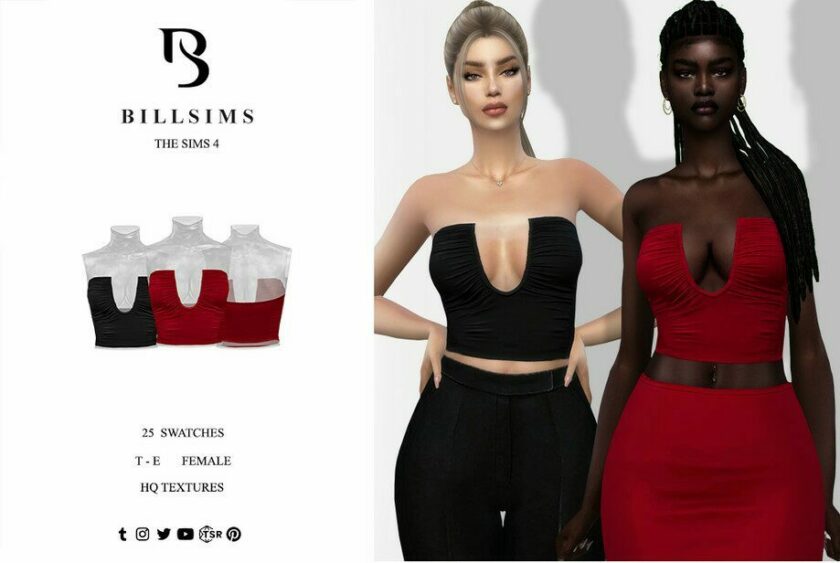 Sims 4 Teen Clothes Mod: Strapless Plunge Neck TOP (Featured)