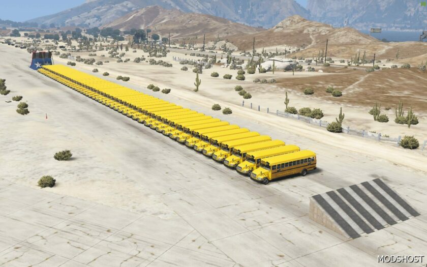 GTA 5 Map Mod: 50 School Buses Ramp Challenge (Featured)