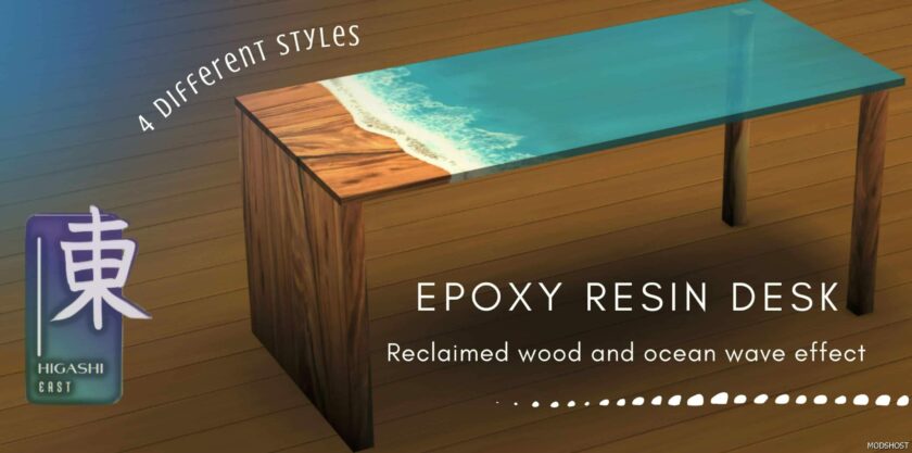 Sims 4 Object Mod: Wood & Epoxy Desk – 4 Color Options (Featured)