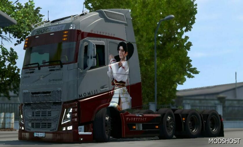 ETS2 Volvo Mod: Momiji Elegant Red Swimsuit Skin for Pendragon Volvo FH12/16 by ZEN Workshop (Featured)