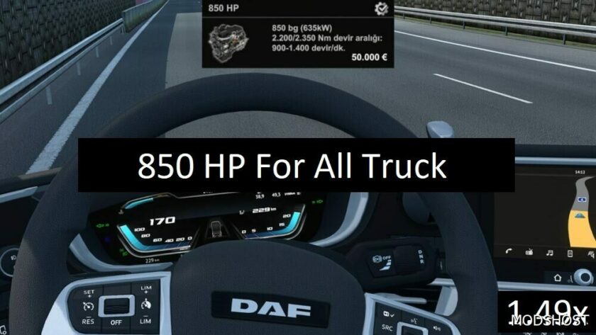 ETS2 Engines Part Mod: 850 HP for ALL Trucks 1.49 (Featured)