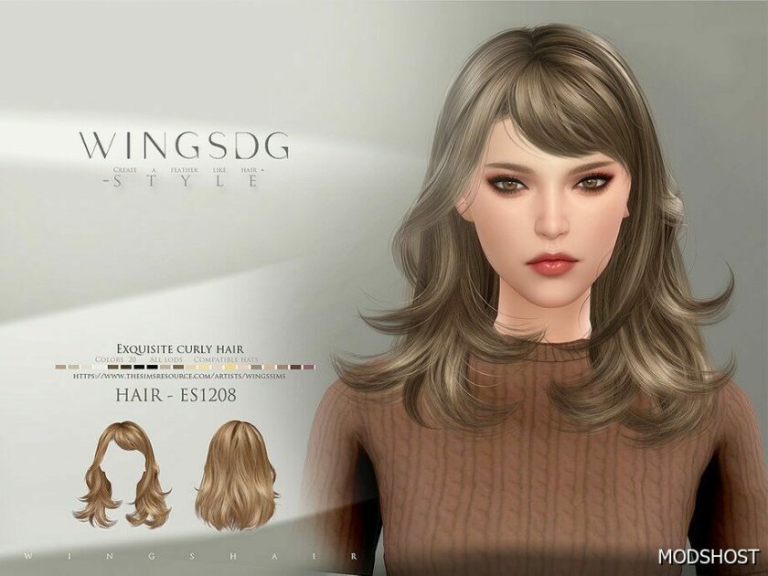 Sims 4 Female Mod: Wings ES1208 Exquisite Curly Hair (Featured)