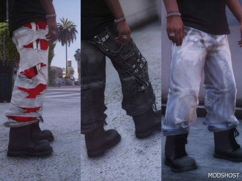 GTA 5 Player Mod: Balenciaga Jeans Pack (Raver, Slashed, Graffiti) (Featured)