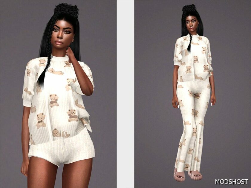 Sims 4 Female Clothes Mod: Bear Patterned Pyjama SET351 (Featured)