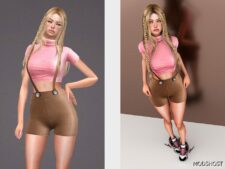 Sims 4 Elder Clothes Mod: Turtleneck Half Sleeve Crop & Suspender Shorts – SET342 (Featured)