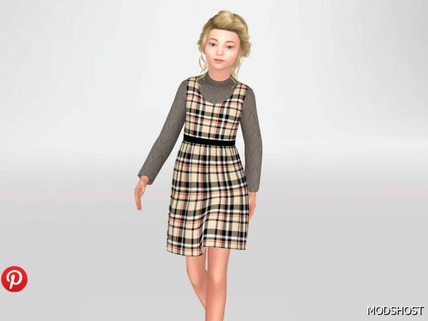 Sims 4 Kid Clothes Mod: Brielle – Cute Plaid Dress (Featured)