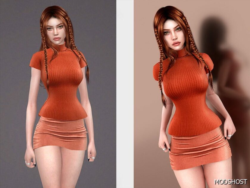 Sims 4 Elder Clothes Mod: Turtleneck Short Sleeve & Mini Skirt SET344 (Featured)