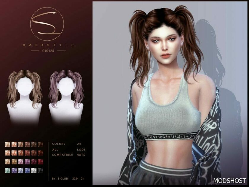 Sims 4 Female Mod: Double Ponytail Hairstyle 01012024 (Featured)