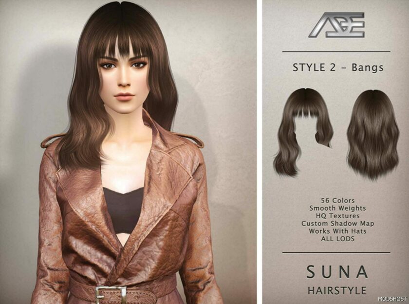 Sims 4 Mod: Suna – Style 2 with Bangs Hairstyle (Featured)