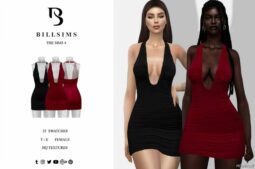 Sims 4 Everyday Clothes Mod: Plunge Neck Ruched Mini Dress (Featured)