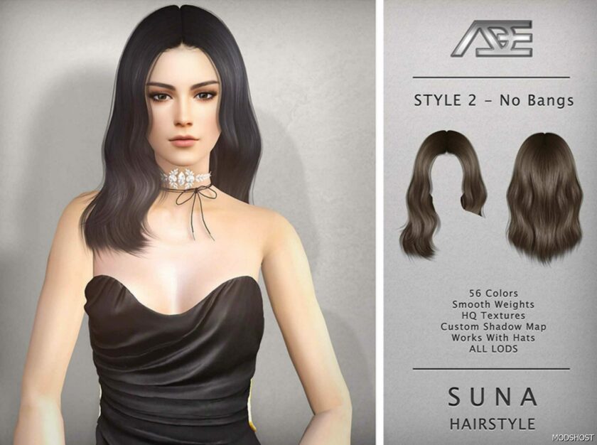 Sims 4 Female Mod: Suna – Style 2 without Bangs (Hairstyle) (Featured)