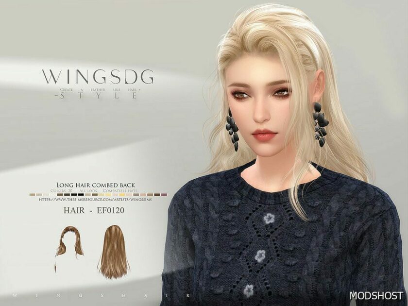 Sims 4 Female Mod: Wings EF0120 Long Hair Combed Back (Featured)