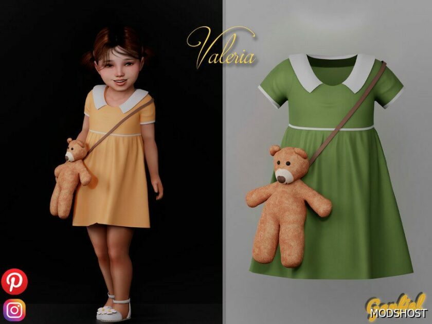 Sims 4 Female Clothes Mod: Valeria – Cute Dress with A TOY Bear (Featured)